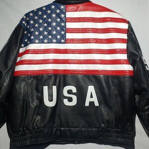 Vintage‎ M.O.B genuine leather American flag/USA bikers jacket size XL